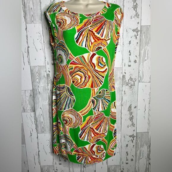 Trina Turk Dress Womens Small Green Sleeveless Shift Dress Bold Print Stretch - Picture 1 of 12